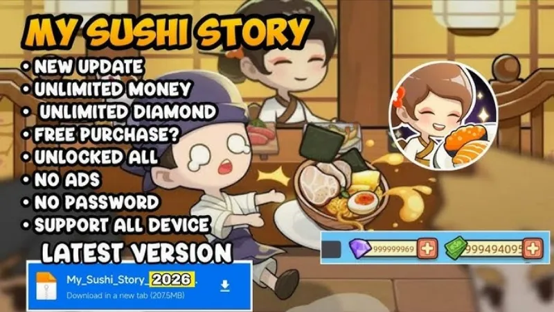 My Sushi Story MOD APK (Unlimited Money, Free Purchase) v5.6.1 screenshot 1